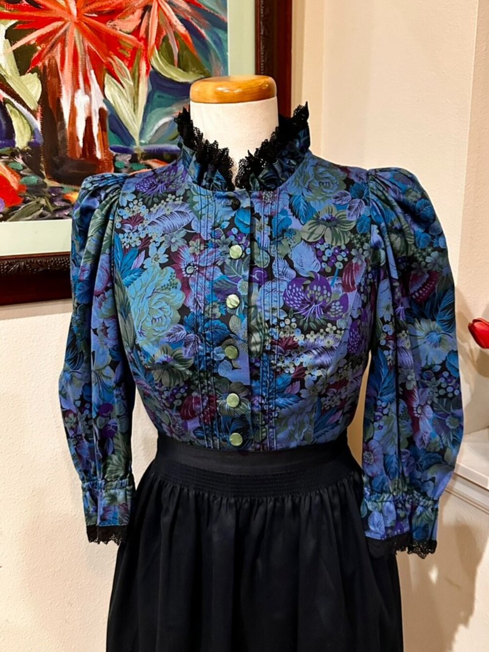 Blue Floral Dirndl Dress w / Apron by Wenger Austrian Couture